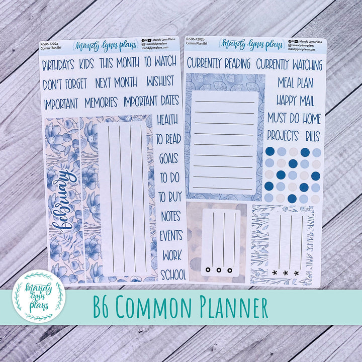 February B6 Common Planner Dashboard || Blue Blooms || R-SB6-7202