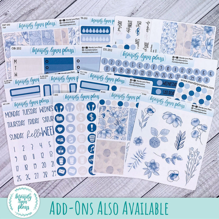 February B6 Common Planner Dashboard || Blue Blooms || R-SB6-7202