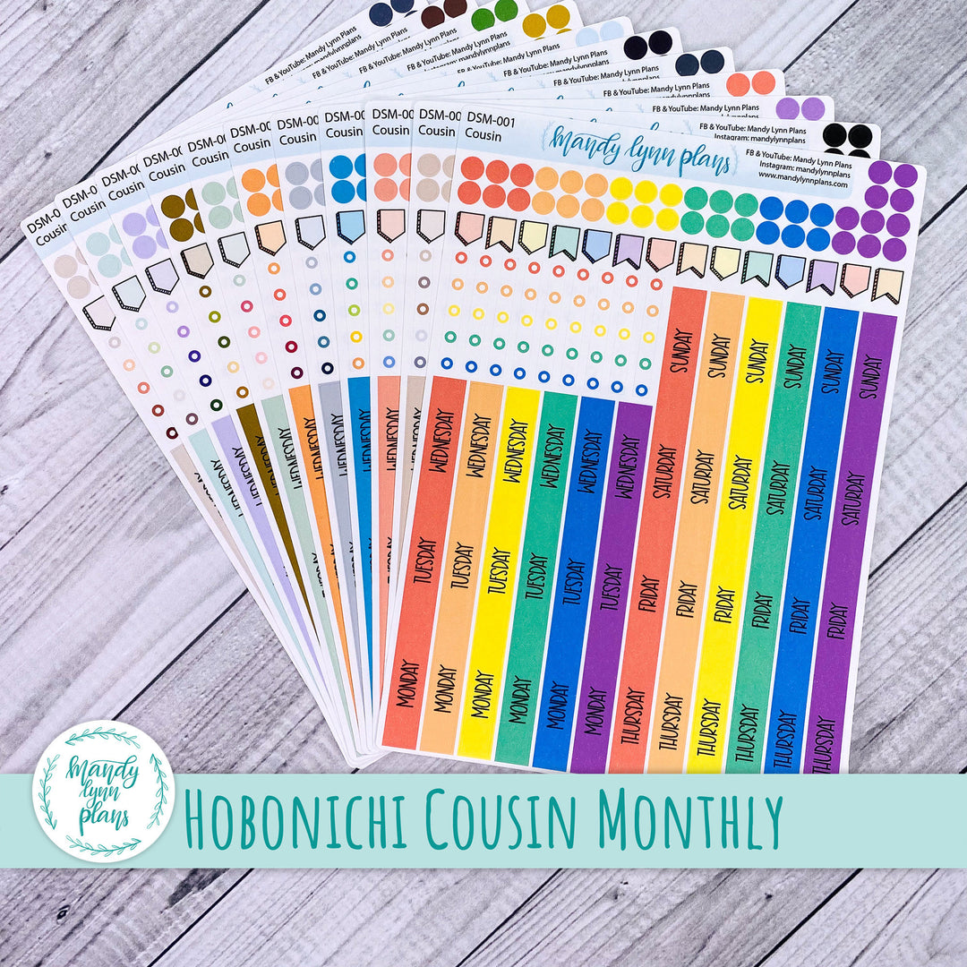 Sunday or Monday Start Hobonichi Cousin Monthly Day Cover Strips