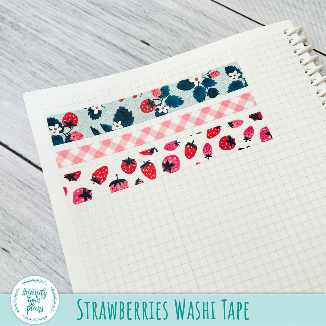 Set of 3 Washi Tape || Strawberries || Silver Foiled