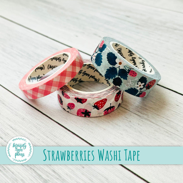 Set of 3 Washi Tape || Strawberries || Silver Foiled