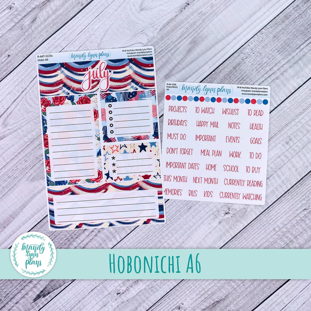 July A6 Hobonichi Dashboard || Red, White and Blue || R-A6T-3225