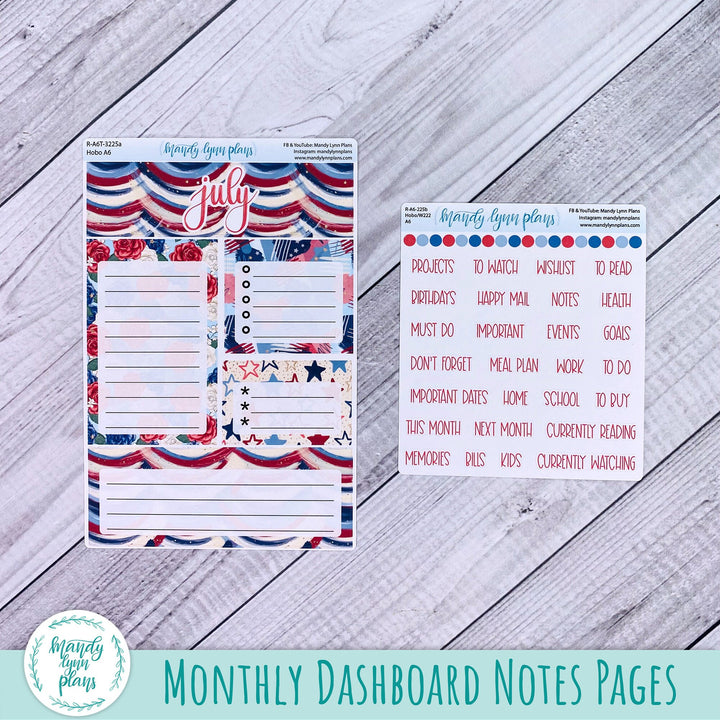 July A6 Hobonichi Dashboard || Red, White and Blue || R-A6T-3225