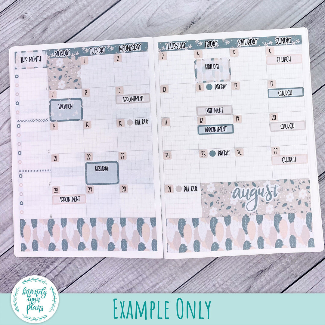 August 2023 B6 Common Planner Monthly Kit || Green and Beige Floral || MK-SB6-7228