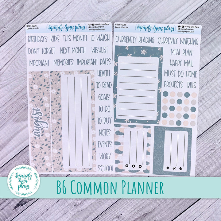 August B6 Common Planner Dashboard || Green and Beige Floral || R-SB6-7228