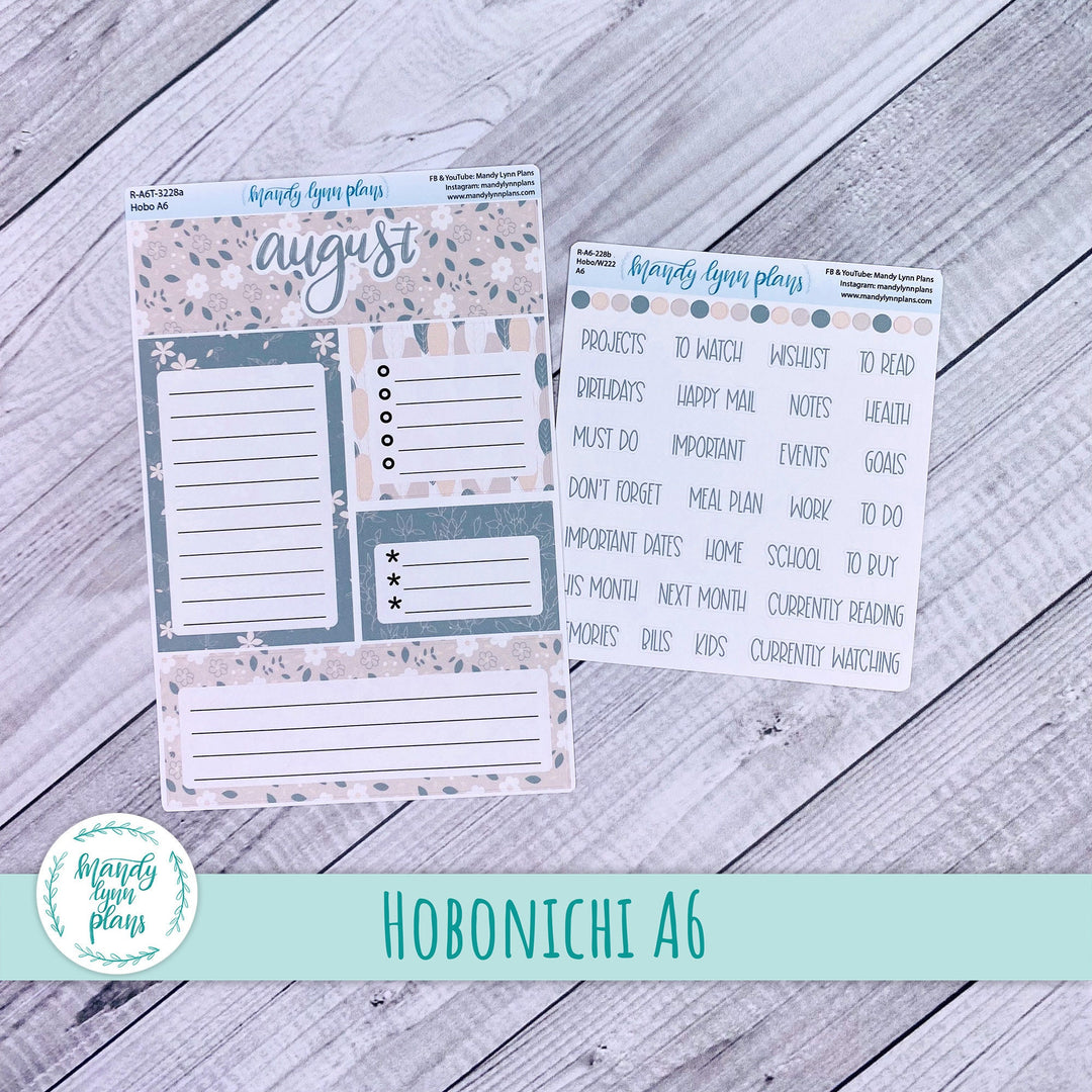 August Dashboard A6 Hobonichi || Green and Beige Floral || R-A6T-3228