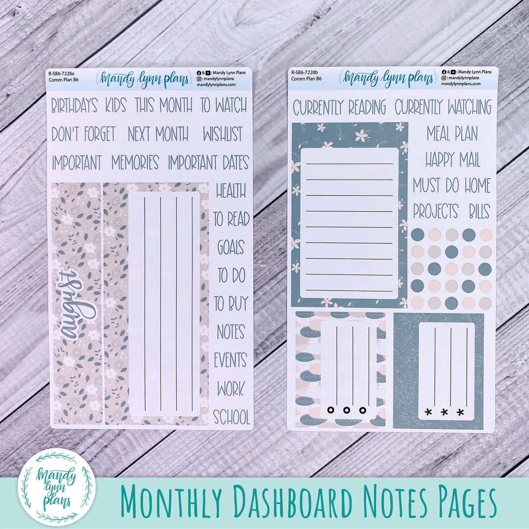 August B6 Common Planner Dashboard || Green and Beige Floral || R-SB6-7228