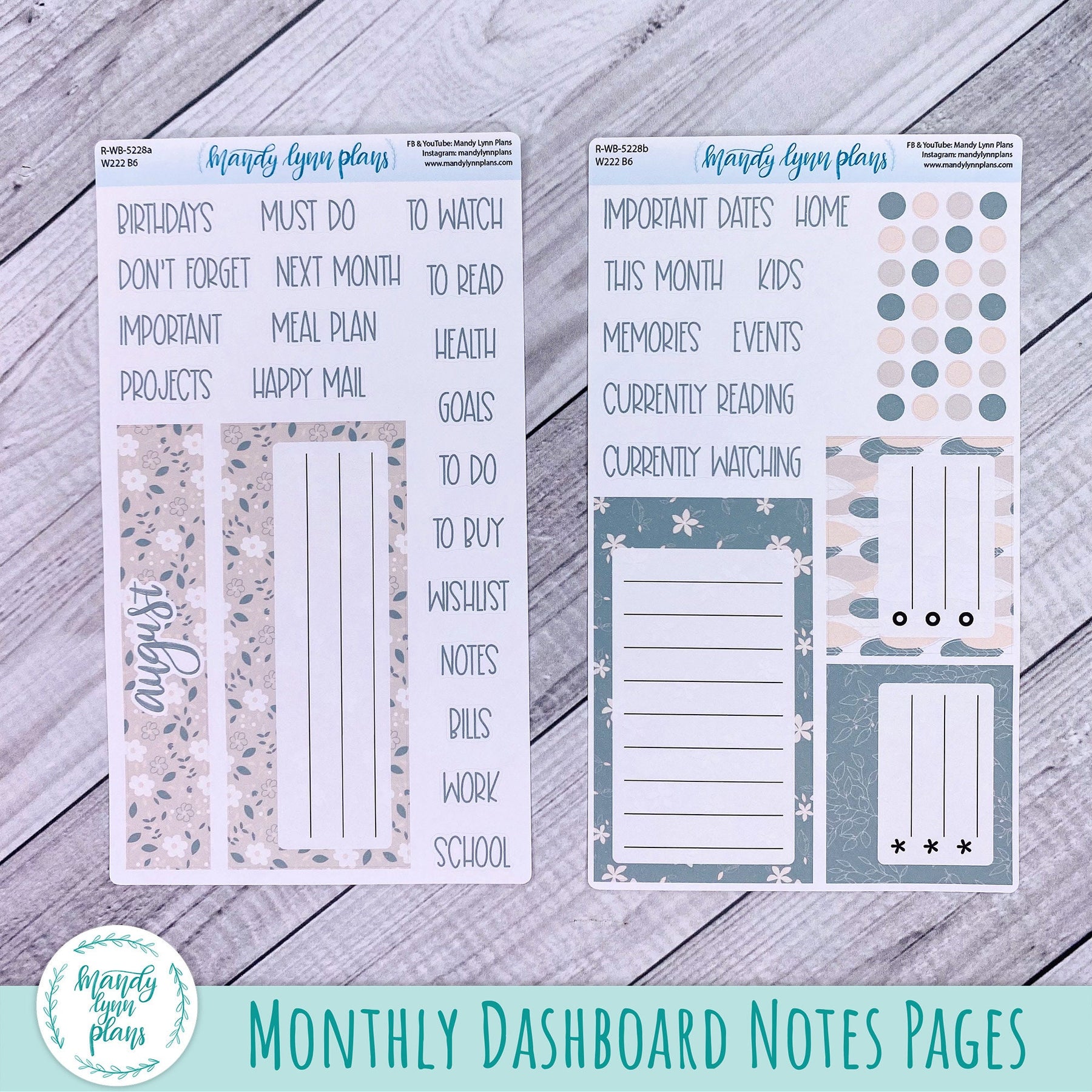 A6 Floral Bullet Journal Header Stickers